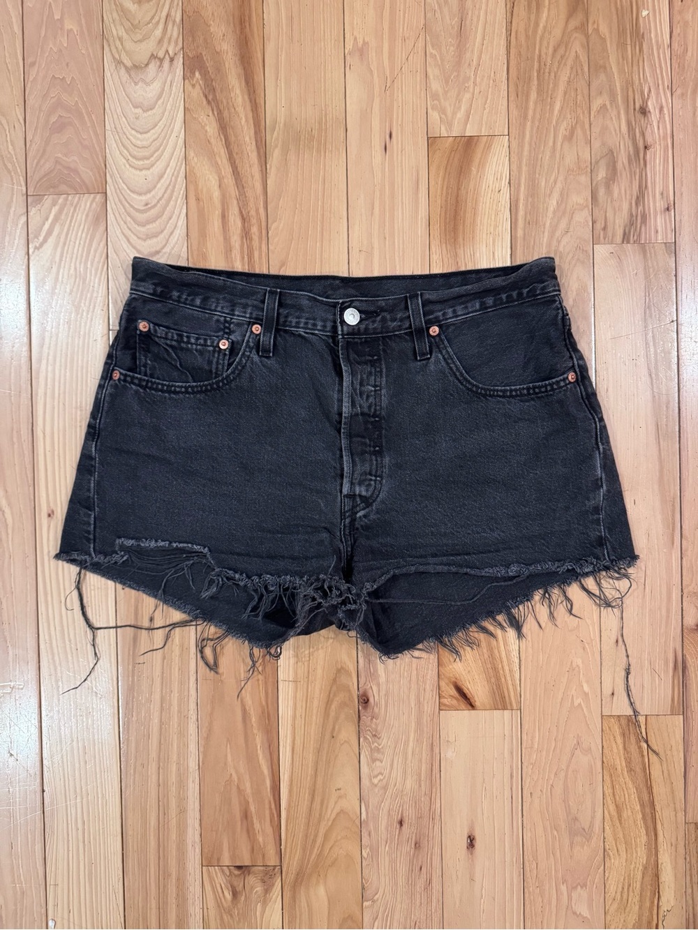 Levi's Black Frayed Hem Denim Shorts
